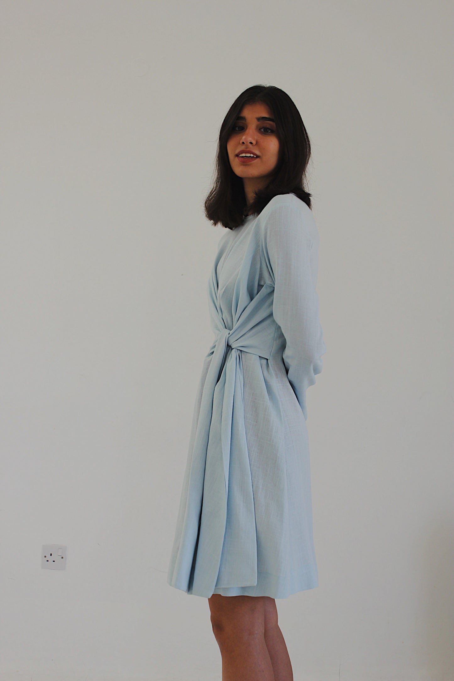 / blue wrap dress /