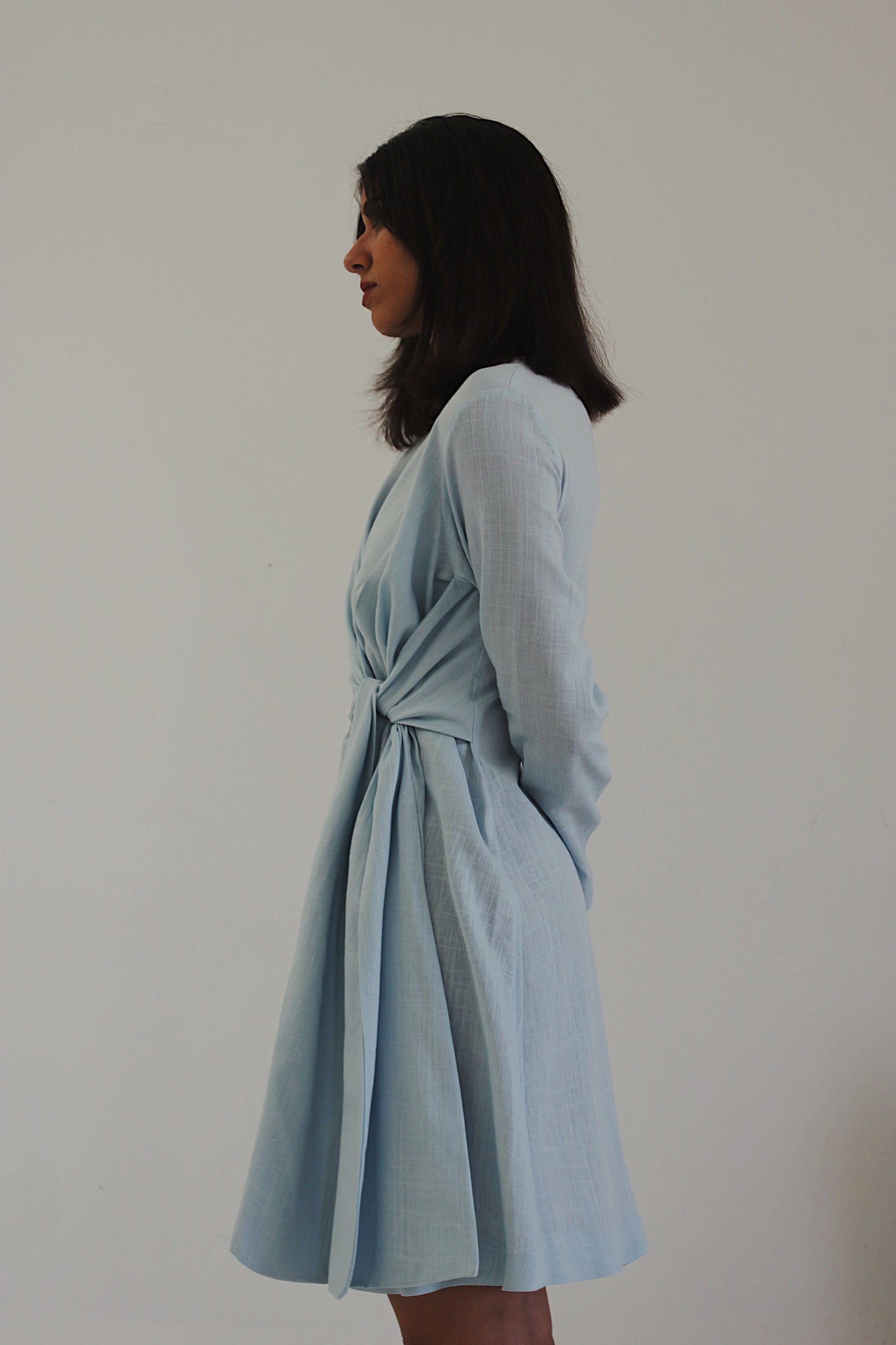 / blue wrap dress /