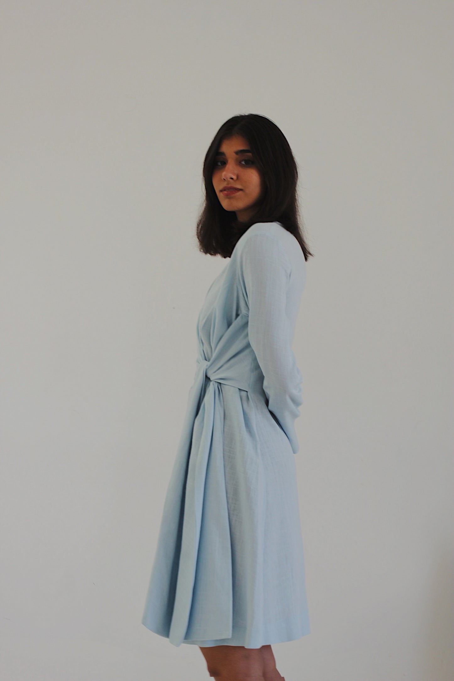 / blue wrap dress /