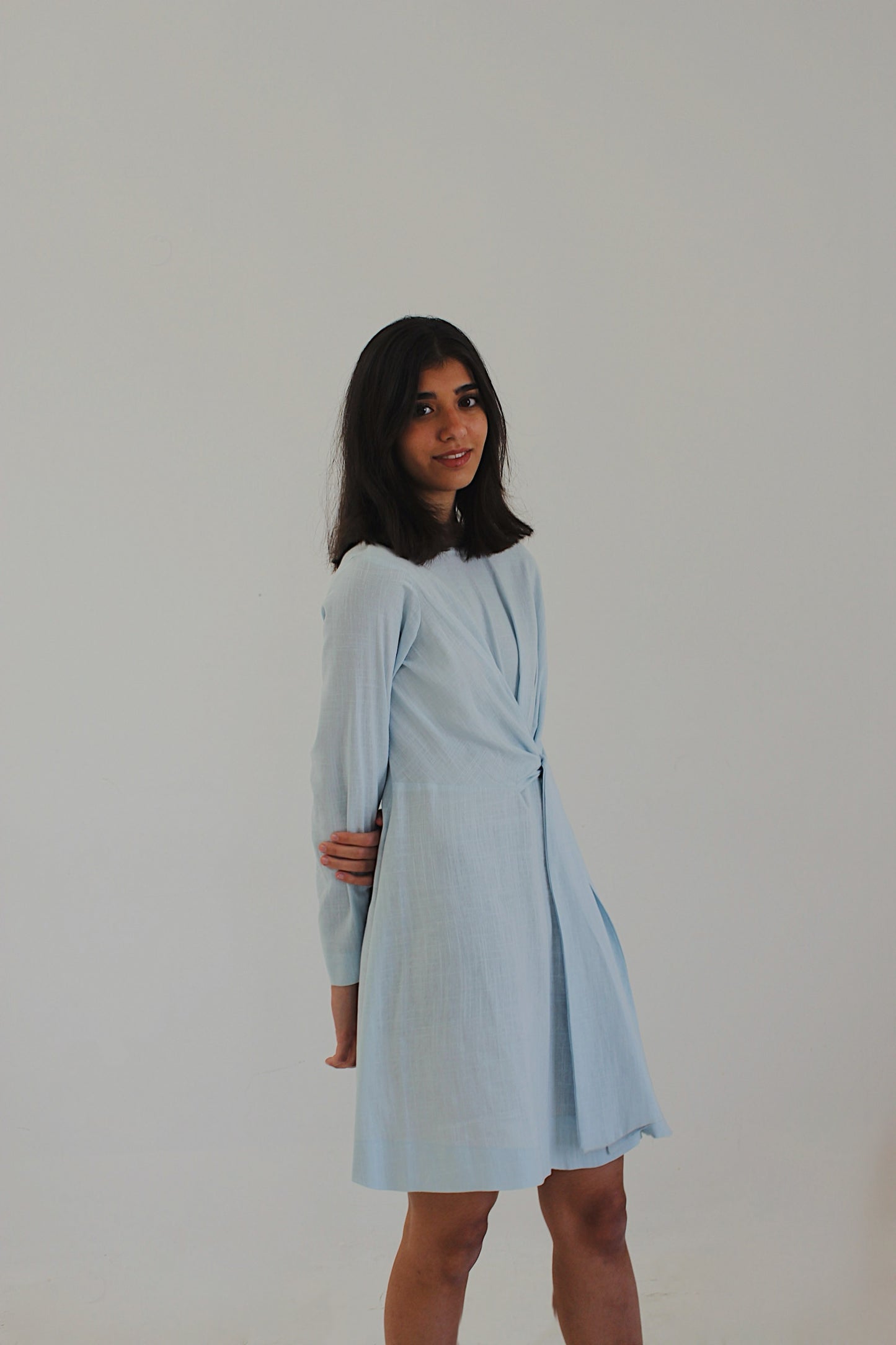 / blue wrap dress /